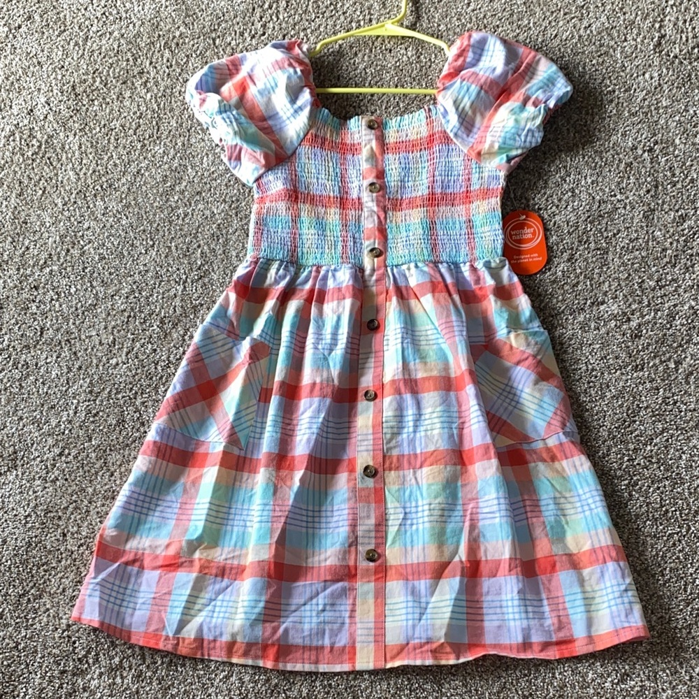 💜 2/$25 Wonder Nation Colorful Plaid Kids Dress - Picture 3 of 4